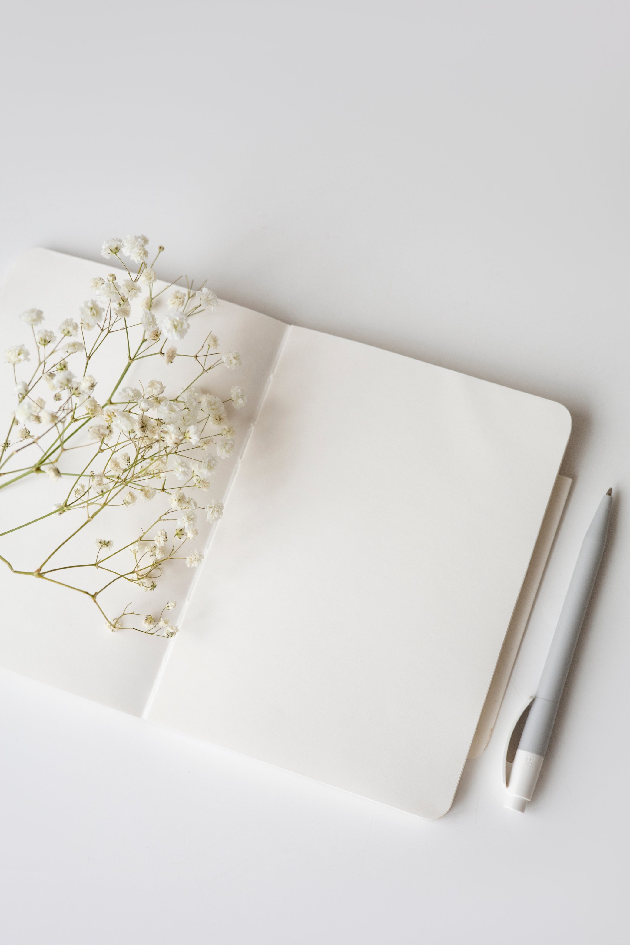 Dried Plants on an Open Notepad Beside a Pen